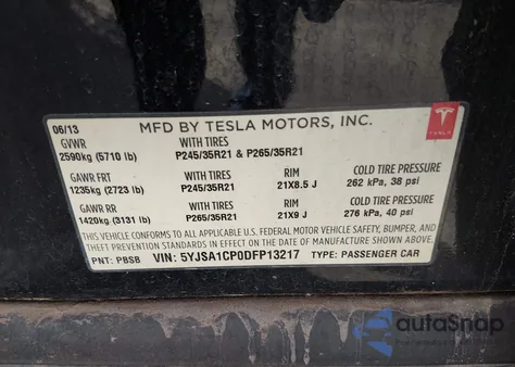 2013 Tesla Model S Performance из США, поврежденный, VIN 5YJSA1CP0DFP13217